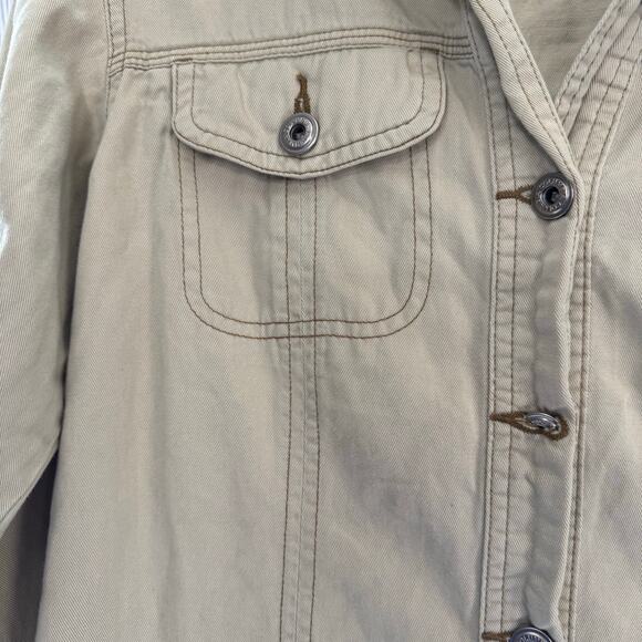 Columbia Jacket Womens Medium Tan Khaki Twill Trucker Button Up Boho Casual - Picture 2 of 6
